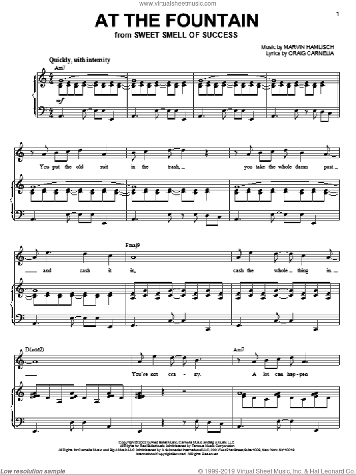 At The Fountain sheet music for voice and piano by Craig Carnelia, Sweet Smell Of Success (Musical) and Marvin Hamlisch, intermediate skill level