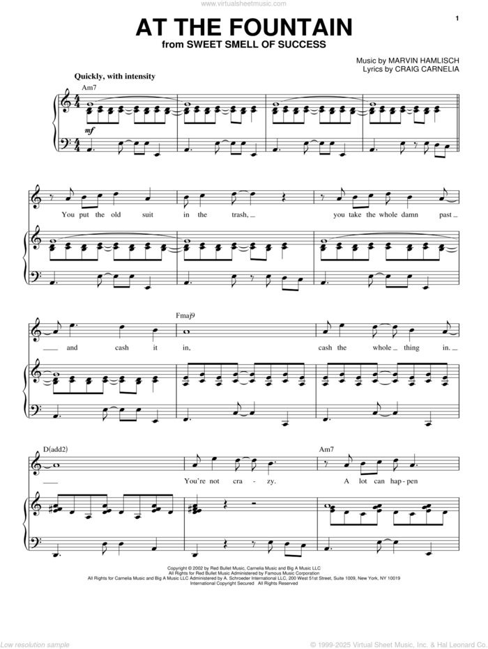 At The Fountain sheet music for voice and piano by Craig Carnelia, Sweet Smell Of Success (Musical) and Marvin Hamlisch, intermediate skill level