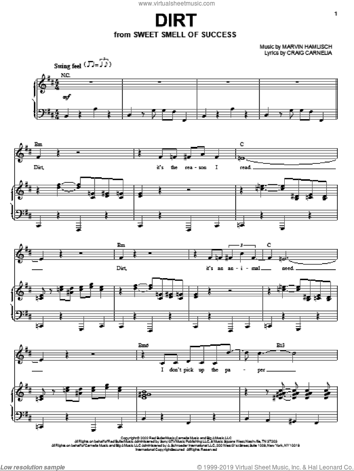 Dirt sheet music for voice and piano by Craig Carnelia, Sweet Smell Of Success (Musical) and Marvin Hamlisch, intermediate skill level