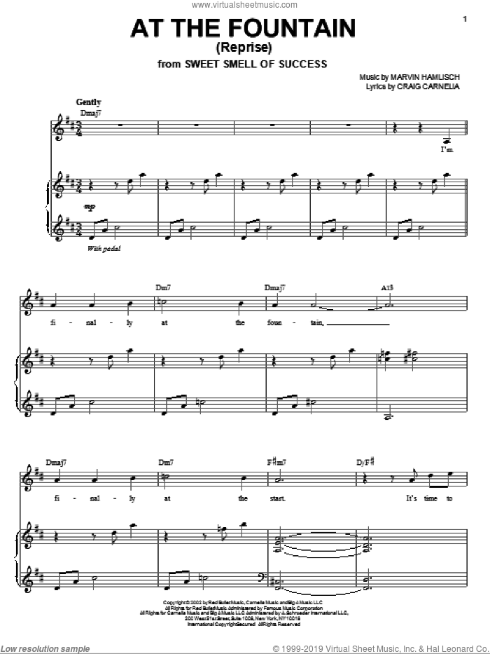 At The Fountain (Reprise) sheet music for voice and piano by Craig Carnelia, Sweet Smell Of Success (Musical) and Marvin Hamlisch, intermediate skill level