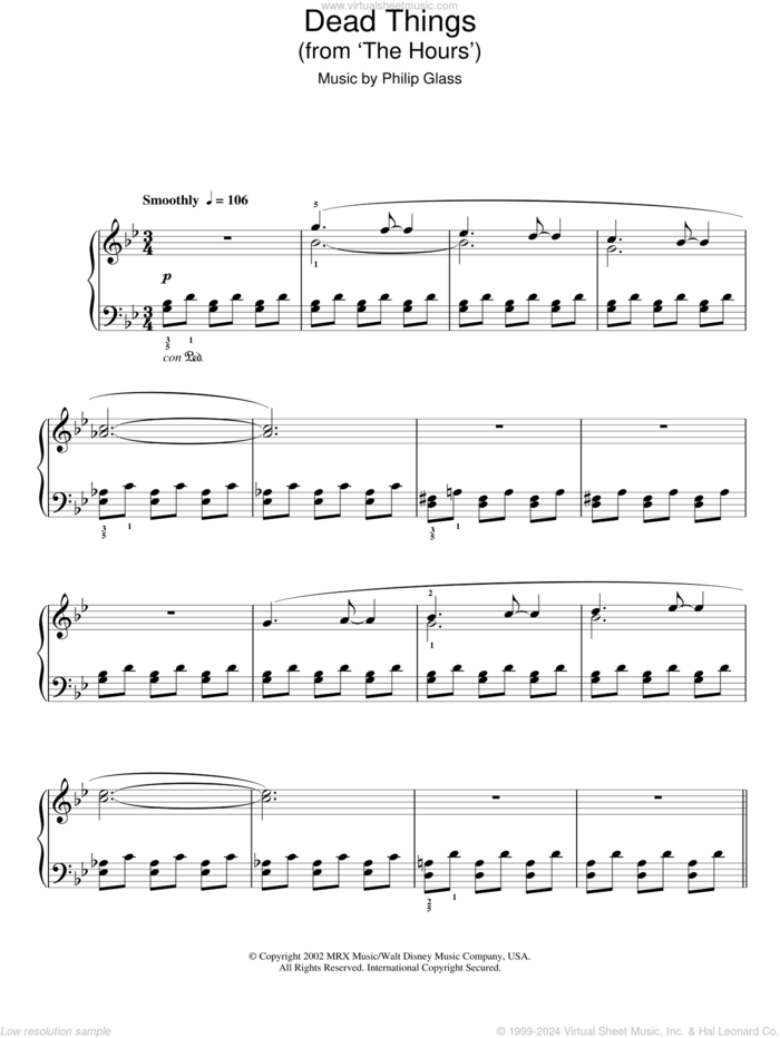 Dead Things (from The Hours) sheet music for piano solo by Philip Glass, easy skill level