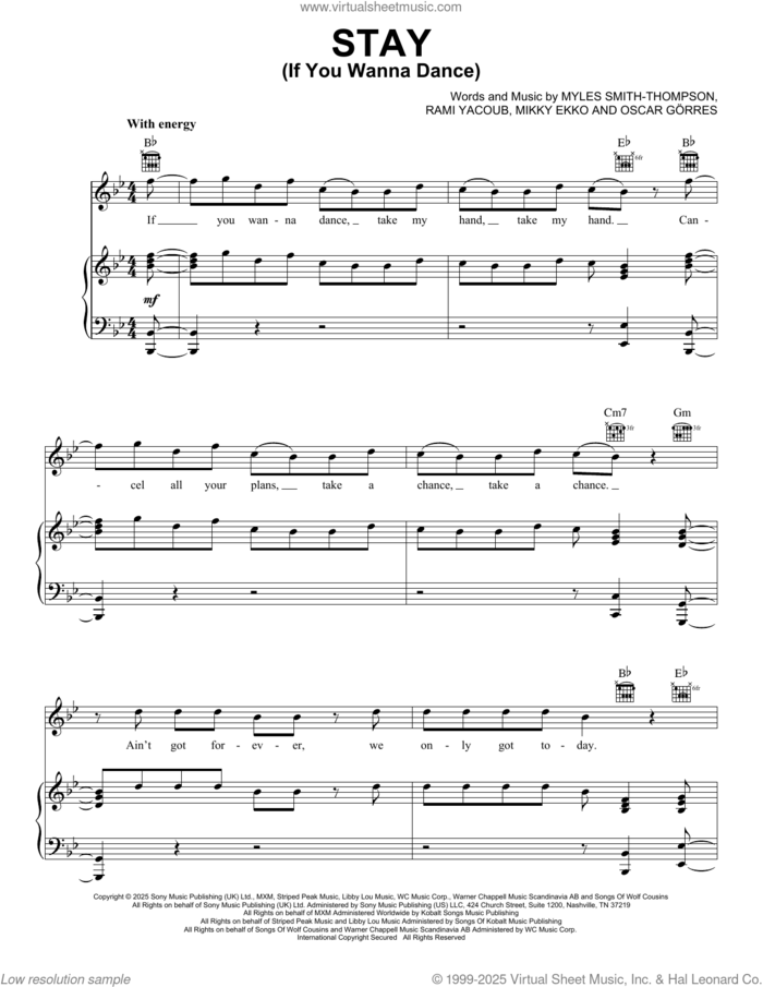 Stay (If You Wanna Dance) sheet music for voice, piano or guitar by Myles Smith, Mikky Ekko, Myles Smith-Thompson, Oscar Gorres and Rami, intermediate skill level