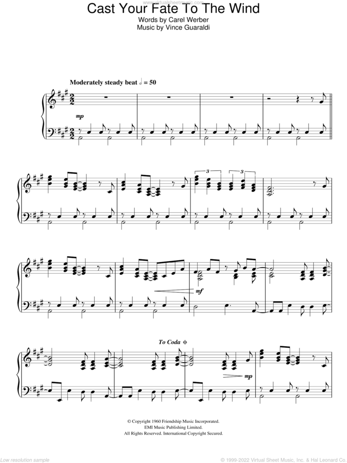 Cast Your Fate To The Wind sheet music for piano solo by Vince Guaraldi and Carel Werber, intermediate skill level