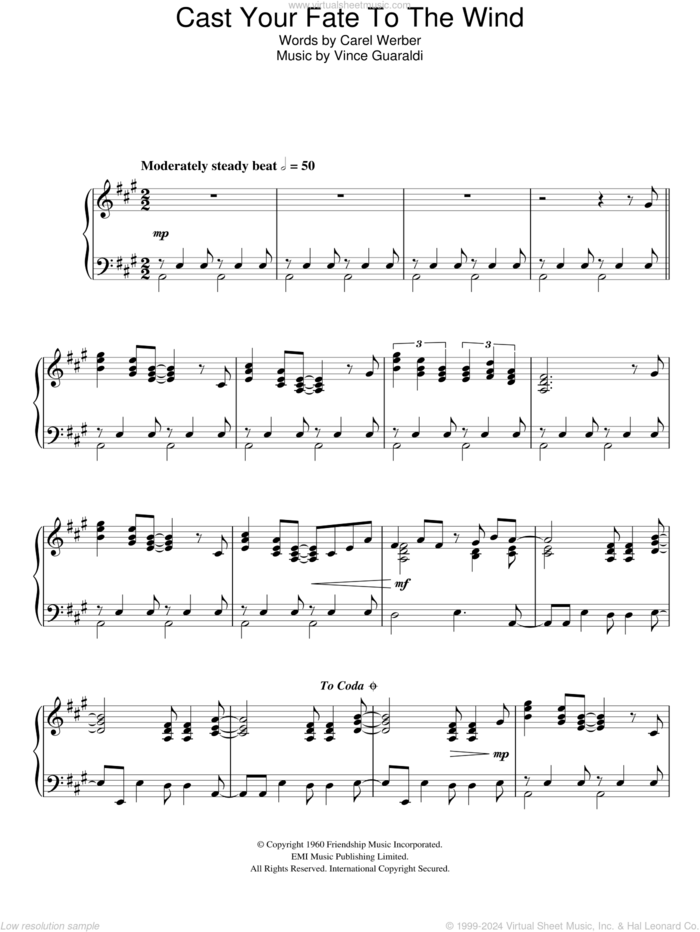 Cast Your Fate To The Wind sheet music for piano solo by Vince Guaraldi and Carel Werber, intermediate skill level