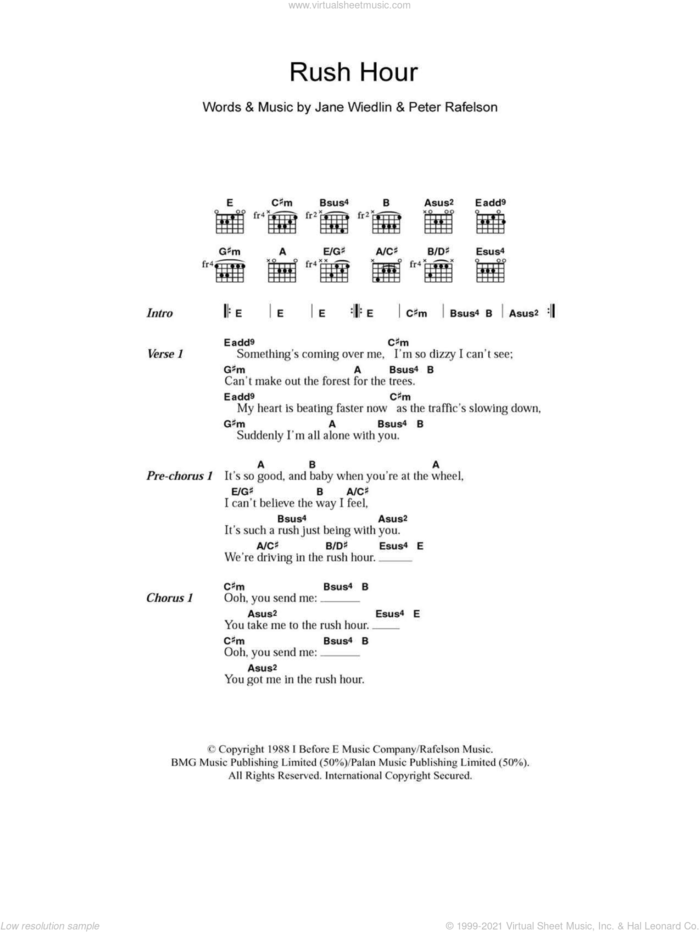 Rush Hour sheet music for guitar (chords) by Jane Wiedlin and Peter Rafelson, intermediate skill level