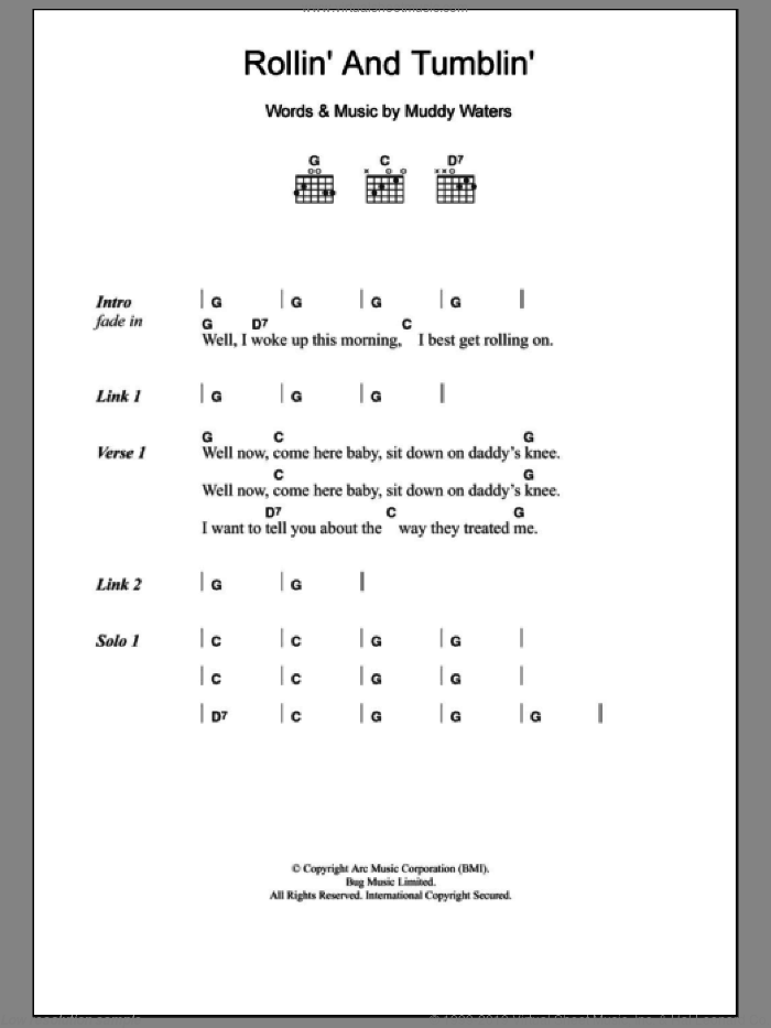 Rollin' And Tumblin' sheet music for guitar (chords) by Cream and Muddy Waters, intermediate skill level