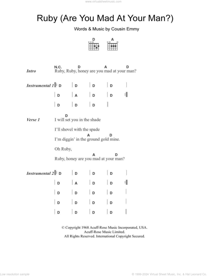 Ruby (Are You Mad At Your Man?) sheet music for guitar (chords) by The Osborne Brothers and Cousin Emmy, intermediate skill level