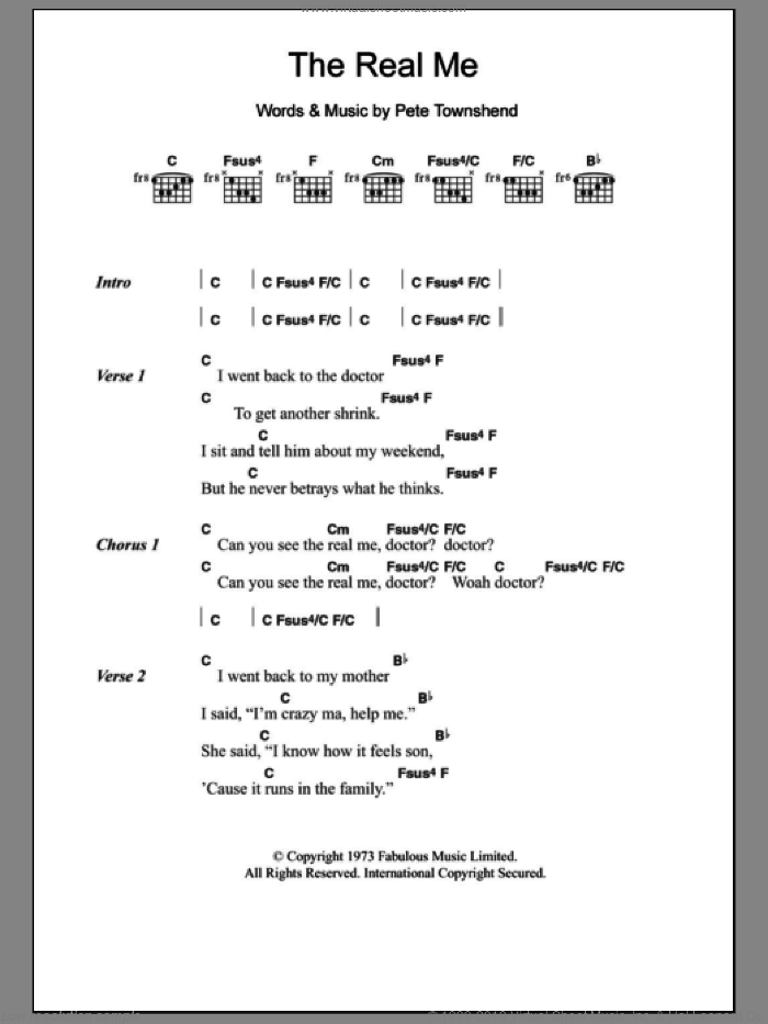 The Real Me sheet music for guitar (chords) by The Who and Pete Townshend, intermediate skill level