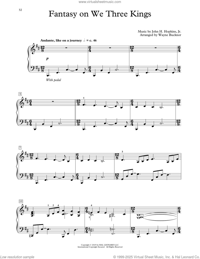 Fantasy On We Three Kings (arr. Wayne Bucknor) sheet music for piano solo (elementary) by John H. Hopkins, Jr. and Wayne Bucknor, beginner piano (elementary)
