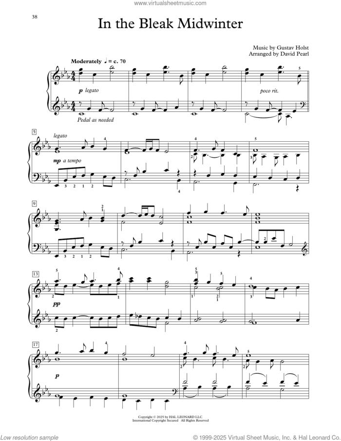 In The Bleak Midwinter (arr. David Pearl) sheet music for piano solo (elementary) by Gustav Holst and David Pearl, beginner piano (elementary)
