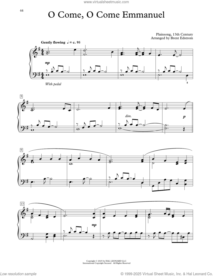 O Come, O Come Emmanuel (arr. Brent Edstrom) sheet music for piano solo (elementary) by Plainsong, 13th Century and Brent Edstrom, beginner piano (elementary)