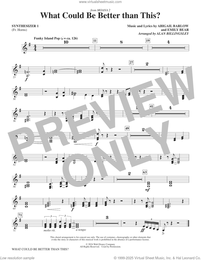 What Could Be Better Than This? (from Moana 2) (arr. Billingsley) sheet music for orchestra/band (synthesizer i) by Abigail Barlow & Emily Bear, Alan Billingsley, Abigail Barlow and Emily Bear, intermediate skill level