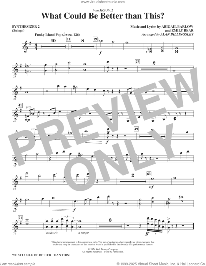 What Could Be Better Than This? (from Moana 2) (arr. Billingsley) sheet music for orchestra/band (synthesizer ii) by Abigail Barlow & Emily Bear, Alan Billingsley, Abigail Barlow and Emily Bear, intermediate skill level