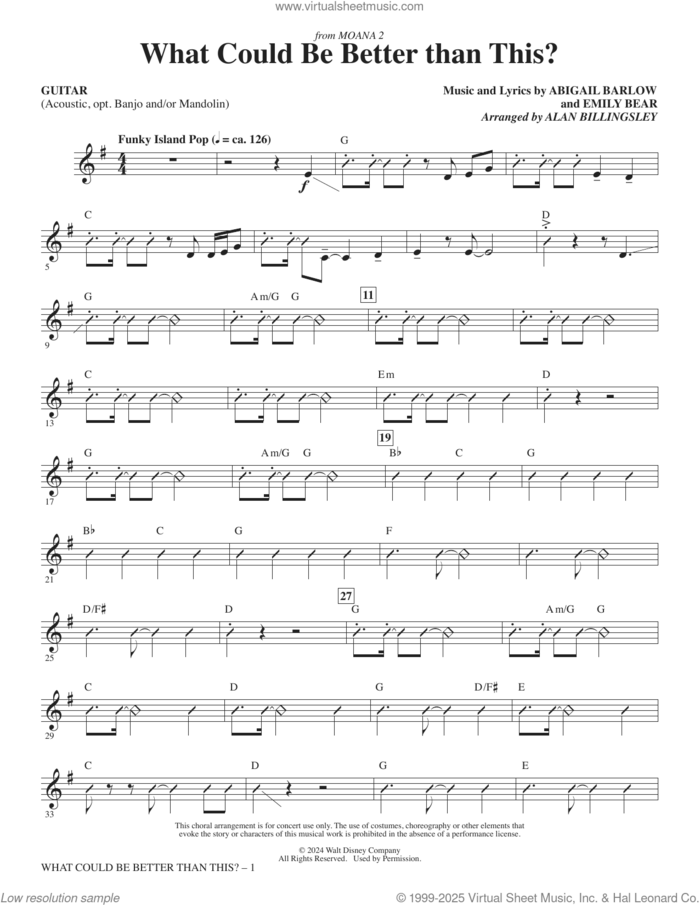 What Could Be Better Than This? (from Moana 2) (arr. Billingsley) sheet music for orchestra/band (guitar) by Abigail Barlow & Emily Bear, Alan Billingsley, Abigail Barlow and Emily Bear, intermediate skill level
