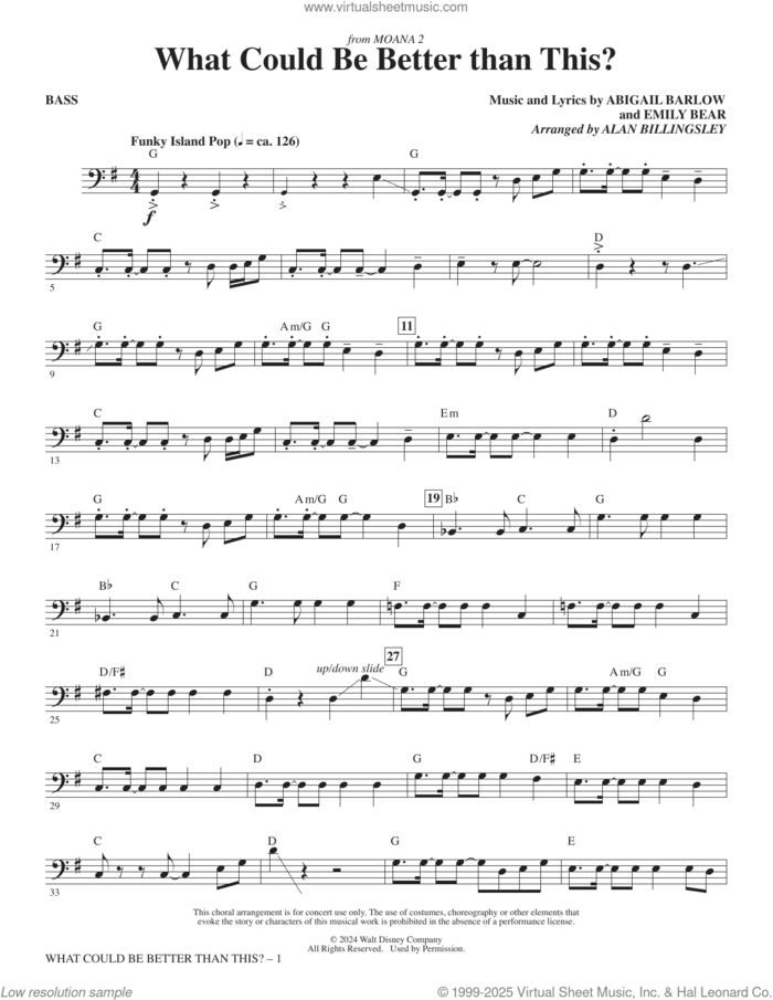What Could Be Better Than This? (from Moana 2) (arr. Billingsley) sheet music for orchestra/band (bass) by Abigail Barlow & Emily Bear, Alan Billingsley, Abigail Barlow and Emily Bear, intermediate skill level