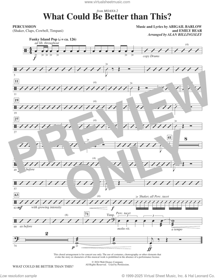 What Could Be Better Than This? (from Moana 2) (arr. Billingsley) sheet music for orchestra/band (percussion) by Abigail Barlow & Emily Bear, Alan Billingsley, Abigail Barlow and Emily Bear, intermediate skill level