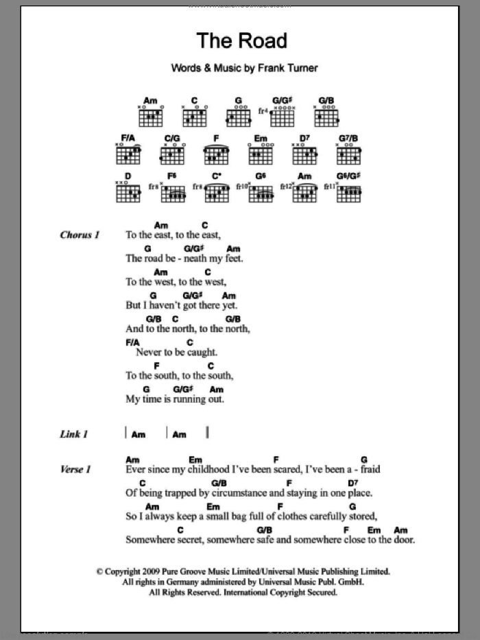 The Road sheet music for guitar (chords) by Frank Turner, intermediate skill level