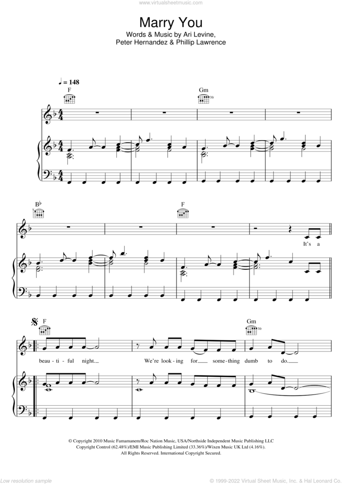 Marry You sheet music for voice, piano or guitar by Glee Cast, Bruno Mars, Miscellaneous, Ari Levine, Peter Hernandez and Philip Lawrence, wedding score, intermediate skill level