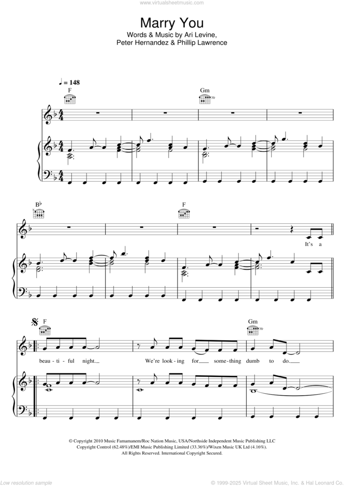 Marry You sheet music for voice, piano or guitar by Glee Cast, Bruno Mars, Miscellaneous, Ari Levine, Peter Hernandez and Philip Lawrence, wedding score, intermediate skill level