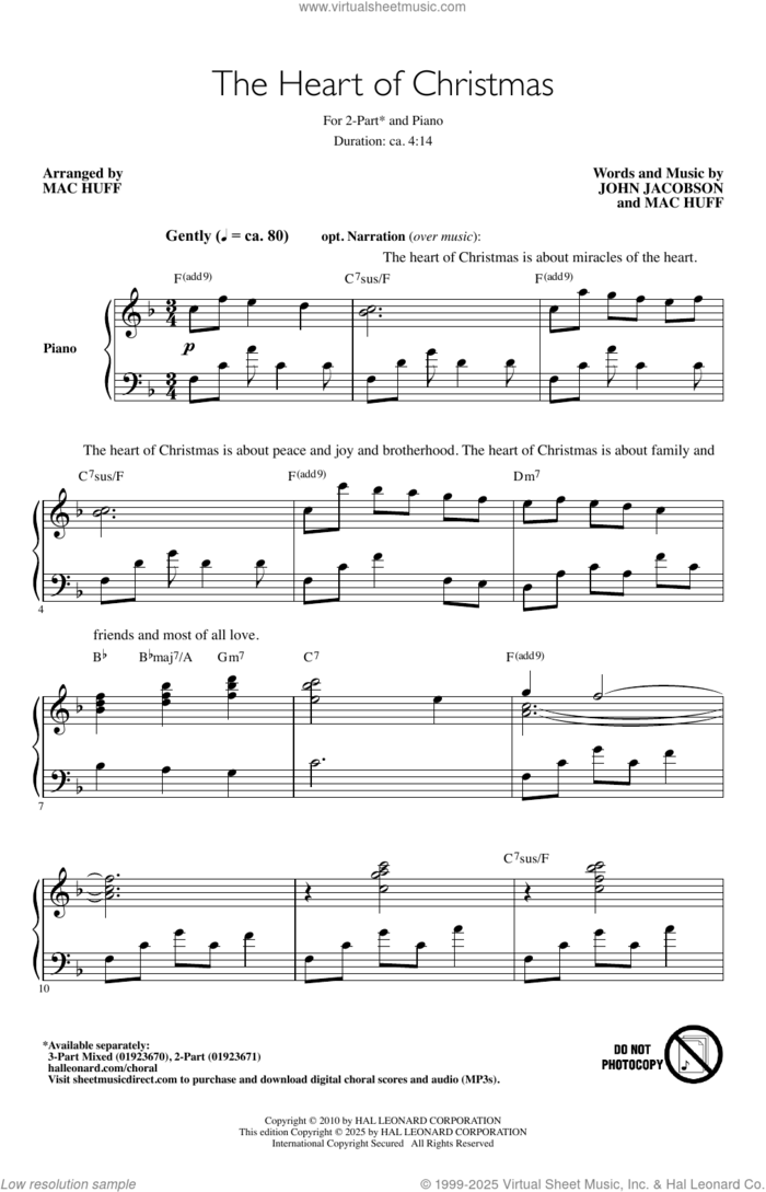 The Heart Of Christmas sheet music for choir (2-Part) by Mac Huff, John Jacobson and John Jacobson and Mac Huff, intermediate duet