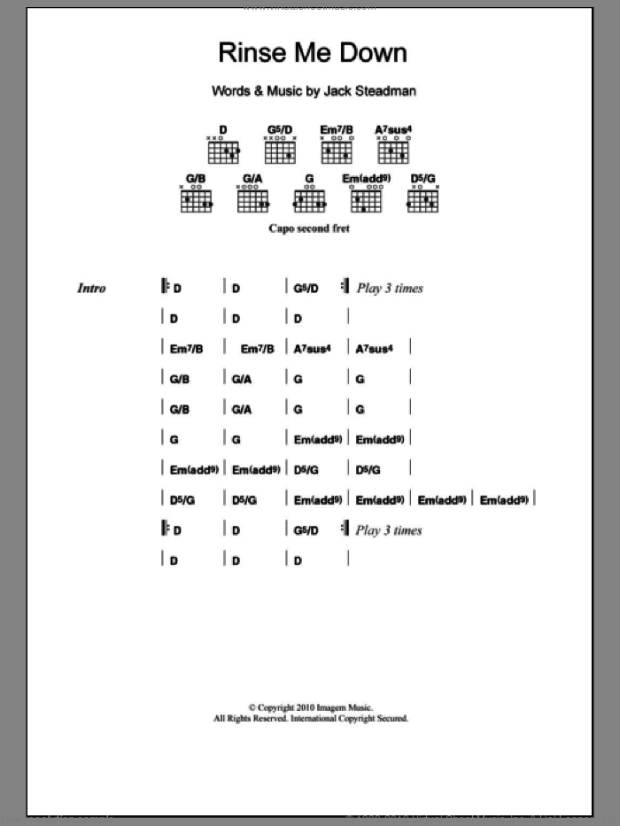 Rinse Me Down sheet music for guitar (chords) by Bombay Bicycle Club and Jack Steadman, intermediate skill level
