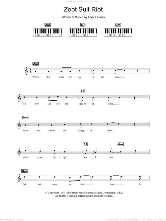 Zoot Suit Riot sheet music for piano solo (chords, lyrics, melody) by Cherry Poppin' Daddies and Steve Perry, intermediate piano (chords, lyrics, melody)