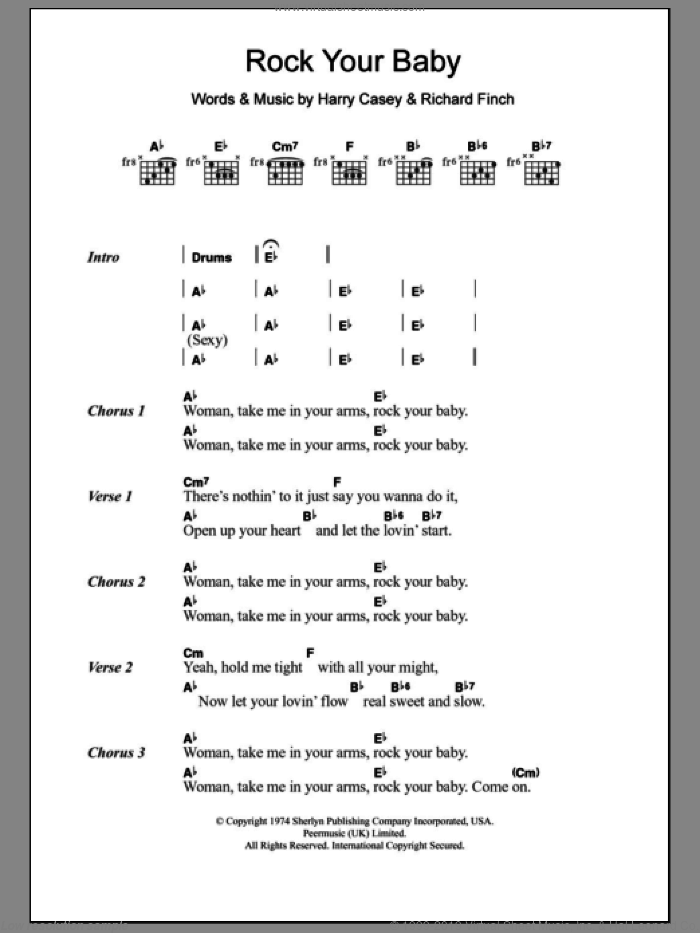 Rock Your Baby sheet music for guitar (chords) by George McRae, Harry Wayne Casey and Richard Finch, intermediate skill level