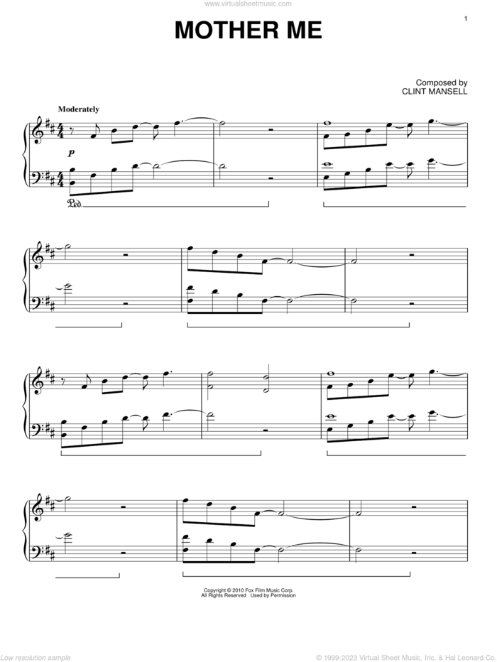 Mother Me (from Black Swan) sheet music for piano solo by Clint Mansell and Black Swan (Movie), intermediate skill level