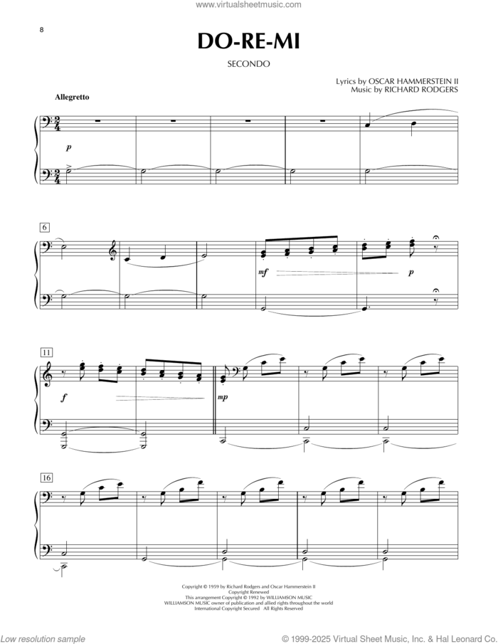 Do-Re-Mi (from The Sound Of Music) sheet music for piano four hands by Richard Rodgers, Oscar II Hammerstein and Rodgers & Hammerstein, intermediate skill level