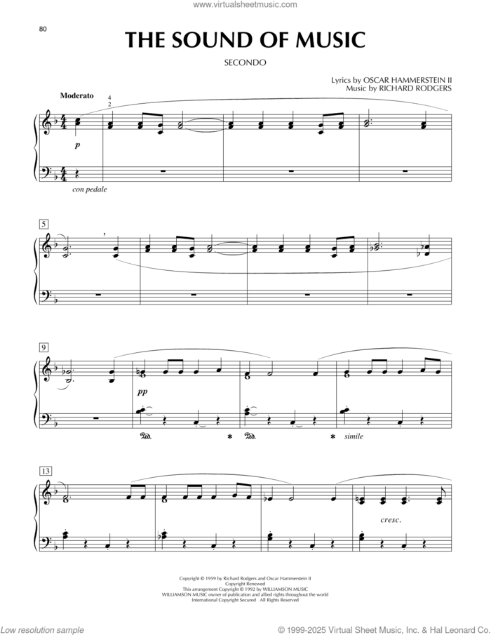 The Sound Of Music sheet music for piano four hands by Richard Rodgers, Oscar II Hammerstein and Rodgers & Hammerstein, intermediate skill level