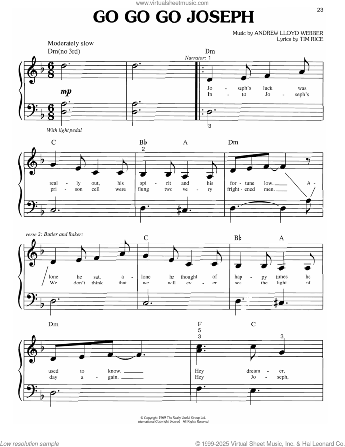 Go Go Go Joseph (from Joseph and the Amazing Technicolor Dreamcoat) sheet music for piano solo (big note book) by Andrew Lloyd Webber and Tim Rice, easy piano (big note book)