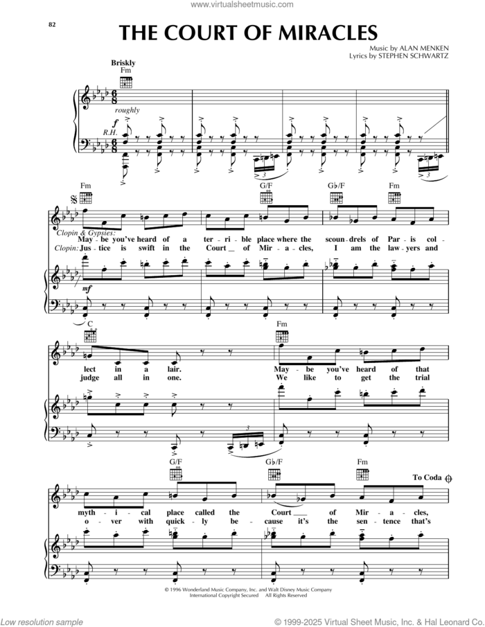 The Court Of Miracles (from The Hunchback Of Notre Dame) sheet music for voice, piano or guitar by Alan Menken, Alan Menken & Stephen Schwartz and Stephen Schwartz, intermediate skill level