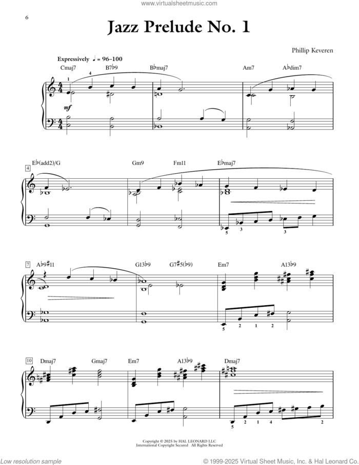 Jazz Prelude No. 1 sheet music for piano solo by Phillip Keveren, intermediate skill level