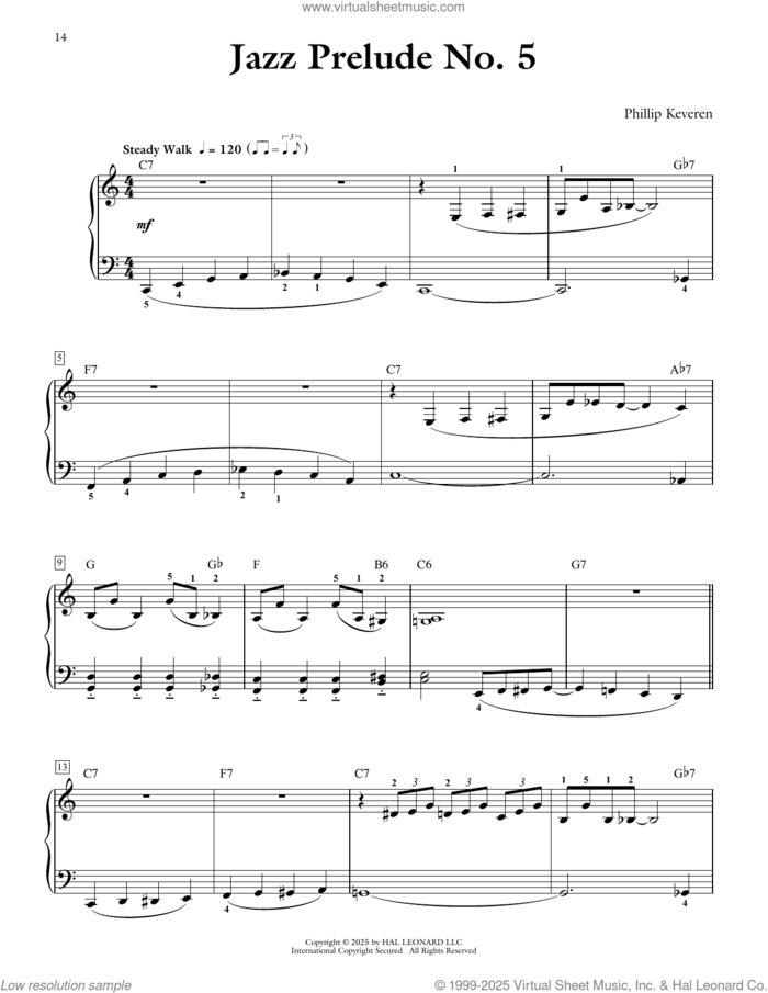 Jazz Prelude No. 5 sheet music for piano solo by Phillip Keveren, intermediate skill level