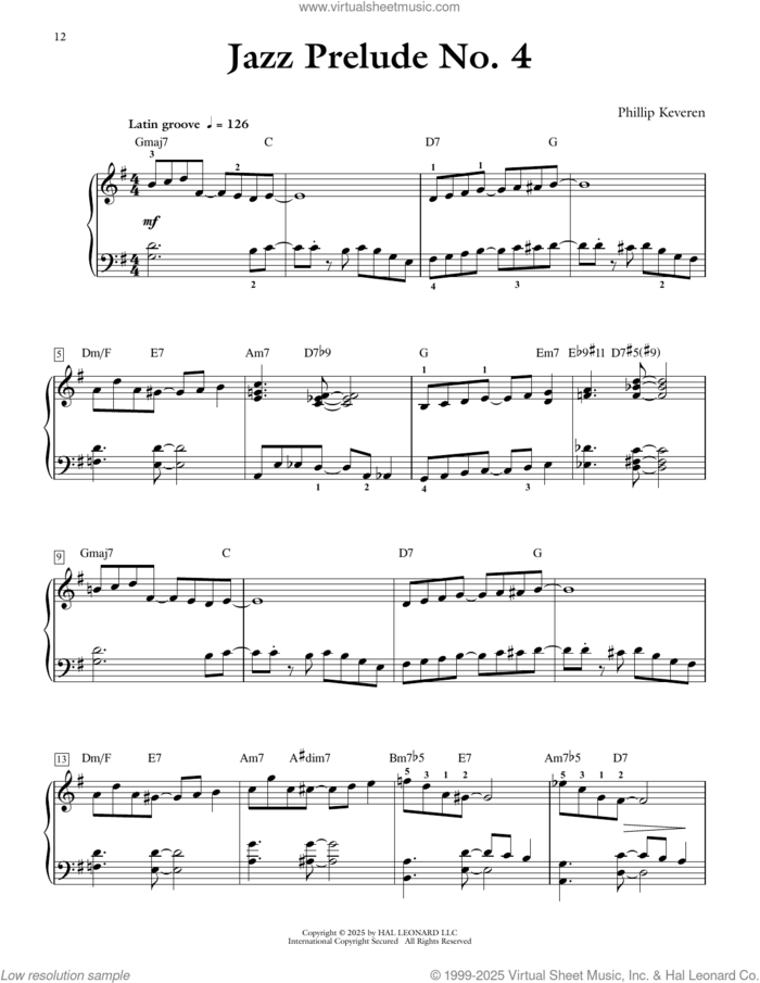 Jazz Prelude No. 4 sheet music for piano solo by Phillip Keveren, intermediate skill level