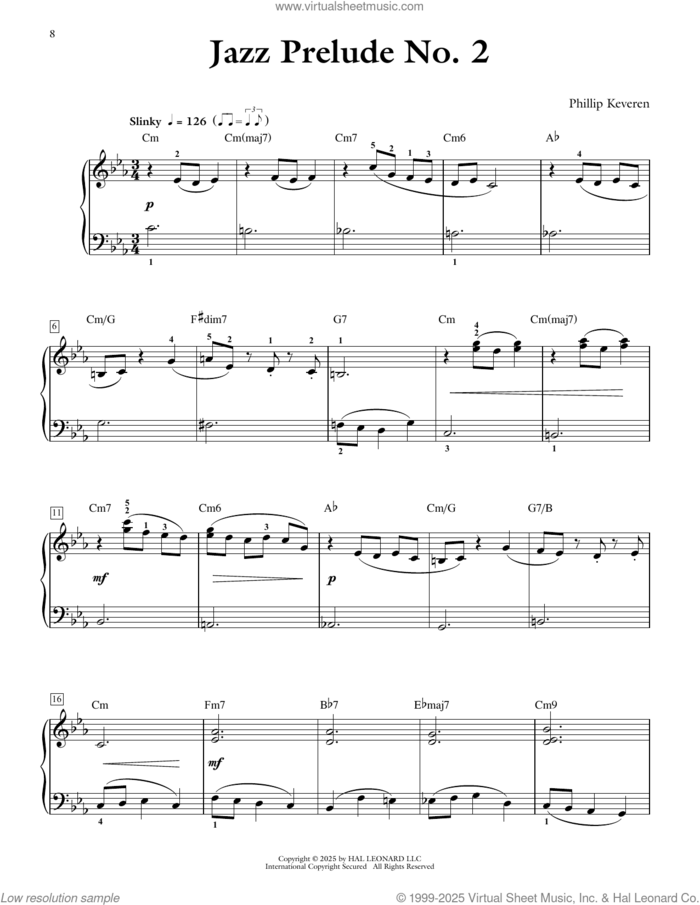 Jazz Prelude No. 2 sheet music for piano solo by Phillip Keveren, intermediate skill level