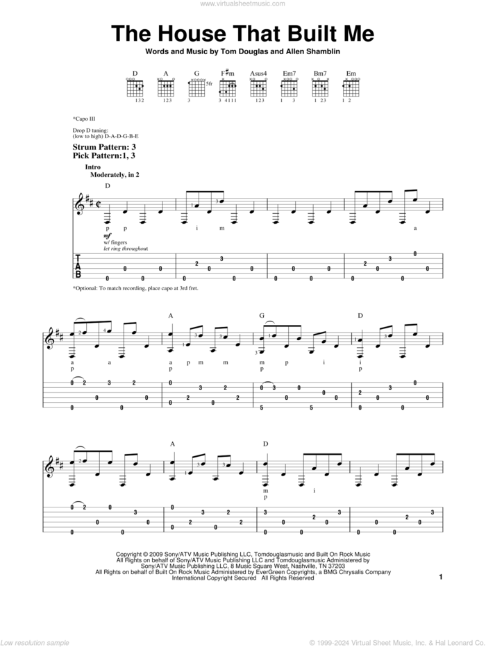 The House That Built Me sheet music for guitar solo (easy tablature) by Miranda Lambert, Allen Shamblin and Tom Douglas, easy guitar (easy tablature)