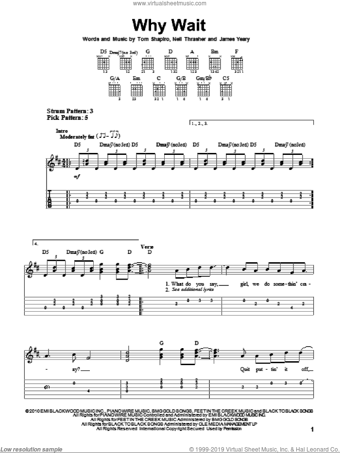 Why Wait sheet music for guitar solo (easy tablature) by Rascal Flatts, James Yeary, Neil Thrasher and Tom Shapiro, easy guitar (easy tablature)