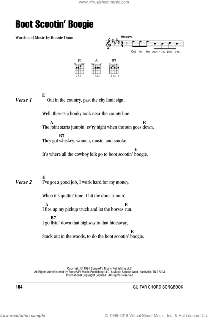 Boot Scootin' Boogie sheet music for guitar (chords) by Brooks & Dunn and Ronnie Dunn, intermediate skill level