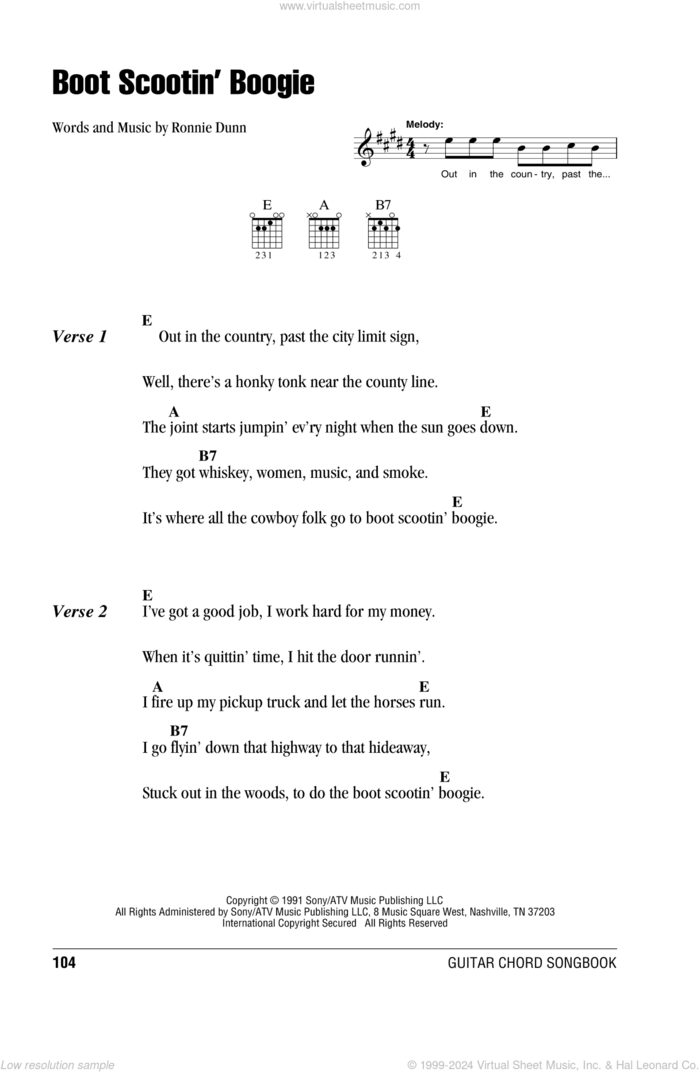 Boot Scootin' Boogie sheet music for guitar (chords) by Brooks & Dunn and Ronnie Dunn, intermediate skill level