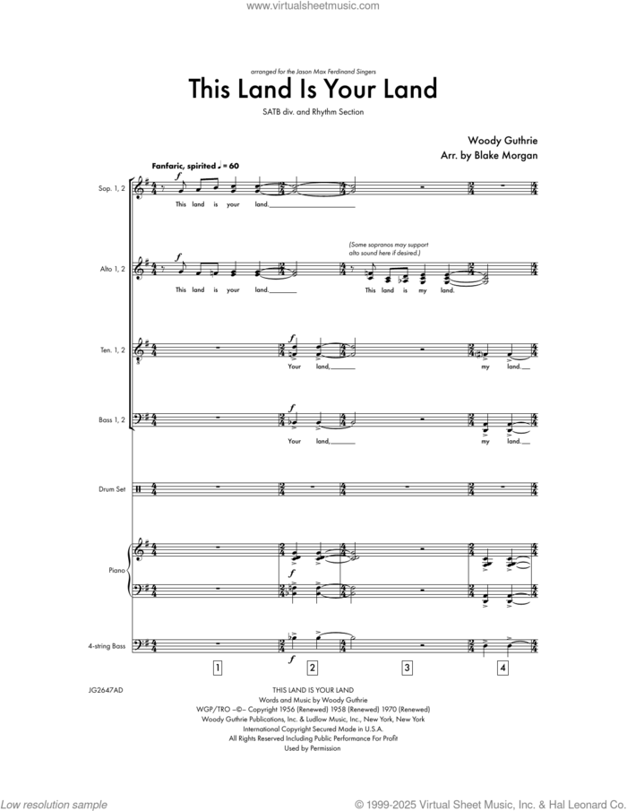 This Land Is Your Land (arr. Blake Morgan) (COMPLETE) sheet music for orchestra/band by Woody Guthrie and Blake Morgan, intermediate skill level
