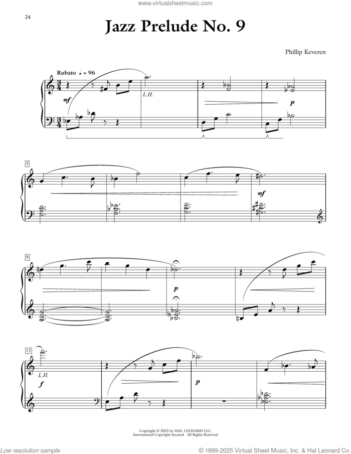 Jazz Prelude No. 9 sheet music for piano solo by Phillip Keveren, intermediate skill level
