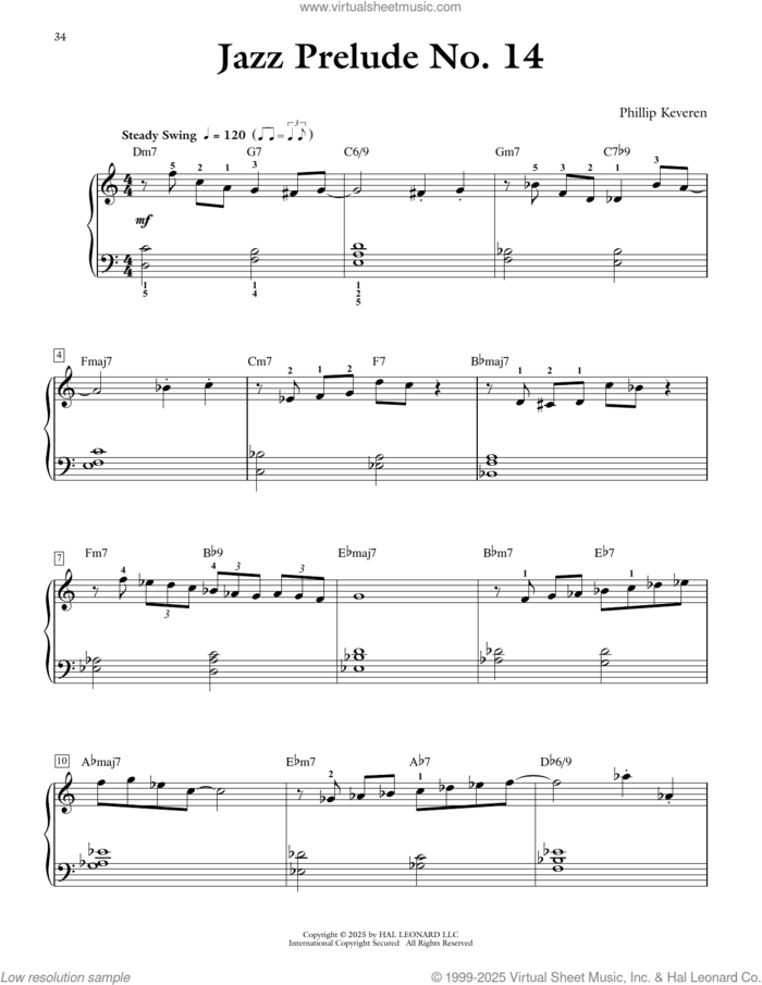 Jazz Prelude No. 14 sheet music for piano solo by Phillip Keveren, intermediate skill level