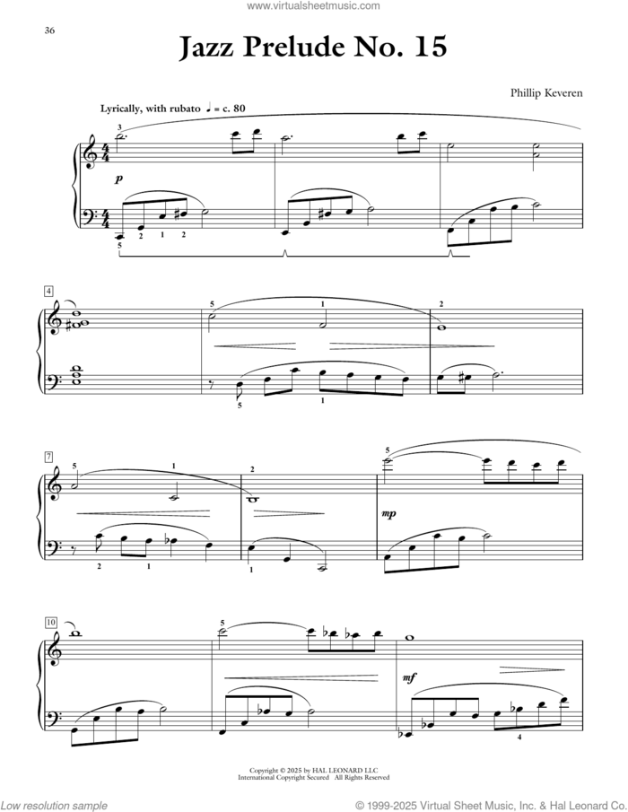 Jazz Prelude No. 15 sheet music for piano solo by Phillip Keveren, intermediate skill level