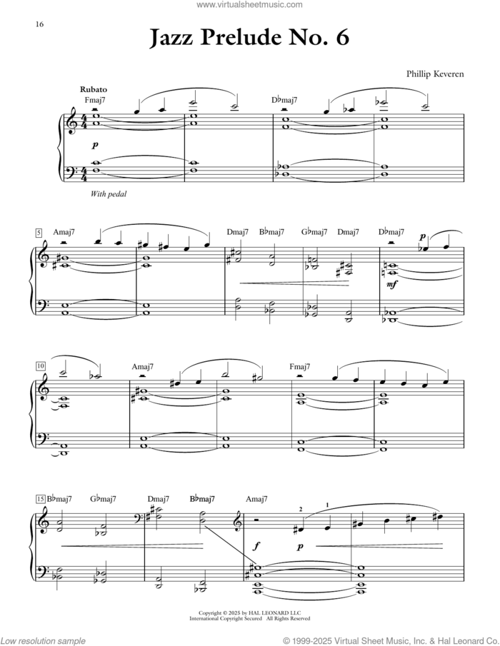 Jazz Prelude No. 6 sheet music for piano solo by Phillip Keveren, intermediate skill level