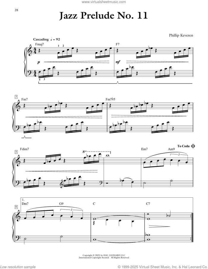Jazz Prelude No. 11 sheet music for piano solo by Phillip Keveren, intermediate skill level
