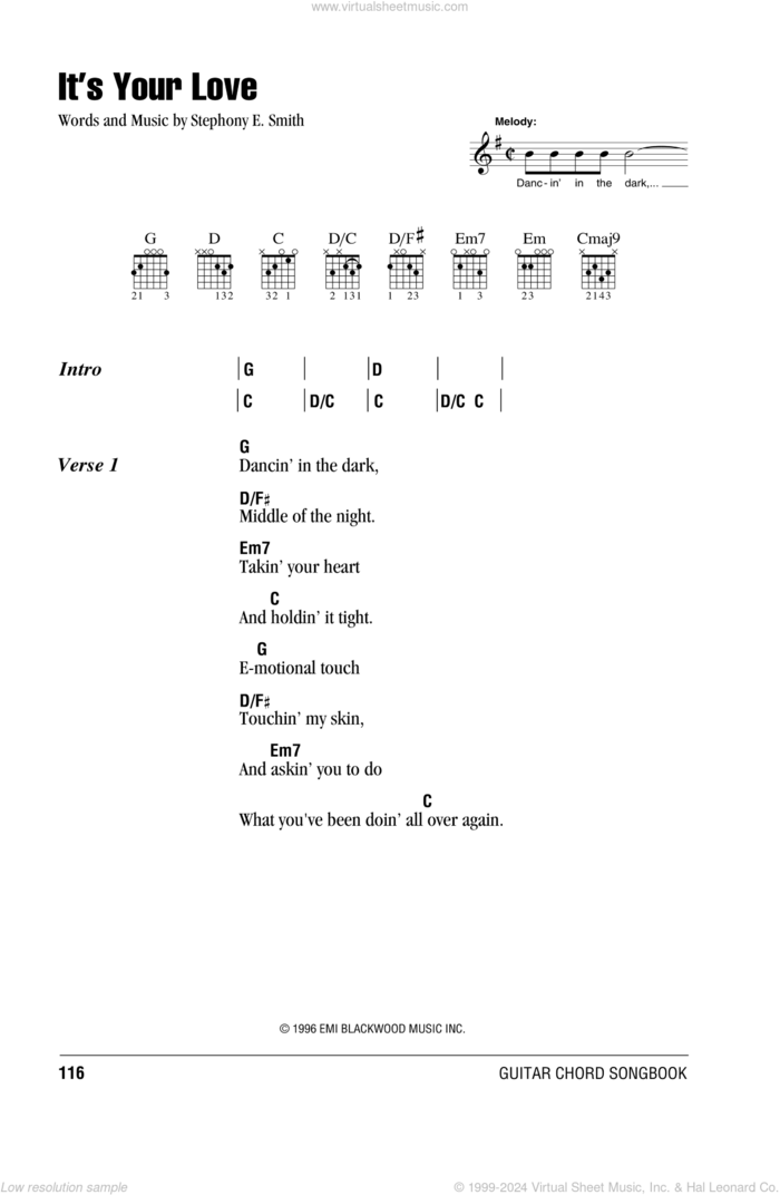 It's Your Love sheet music for guitar (chords) by Faith Hill with Tim McGraw, Faith Hill, Tim McGraw and Stephony E. Smith, wedding score, intermediate skill level