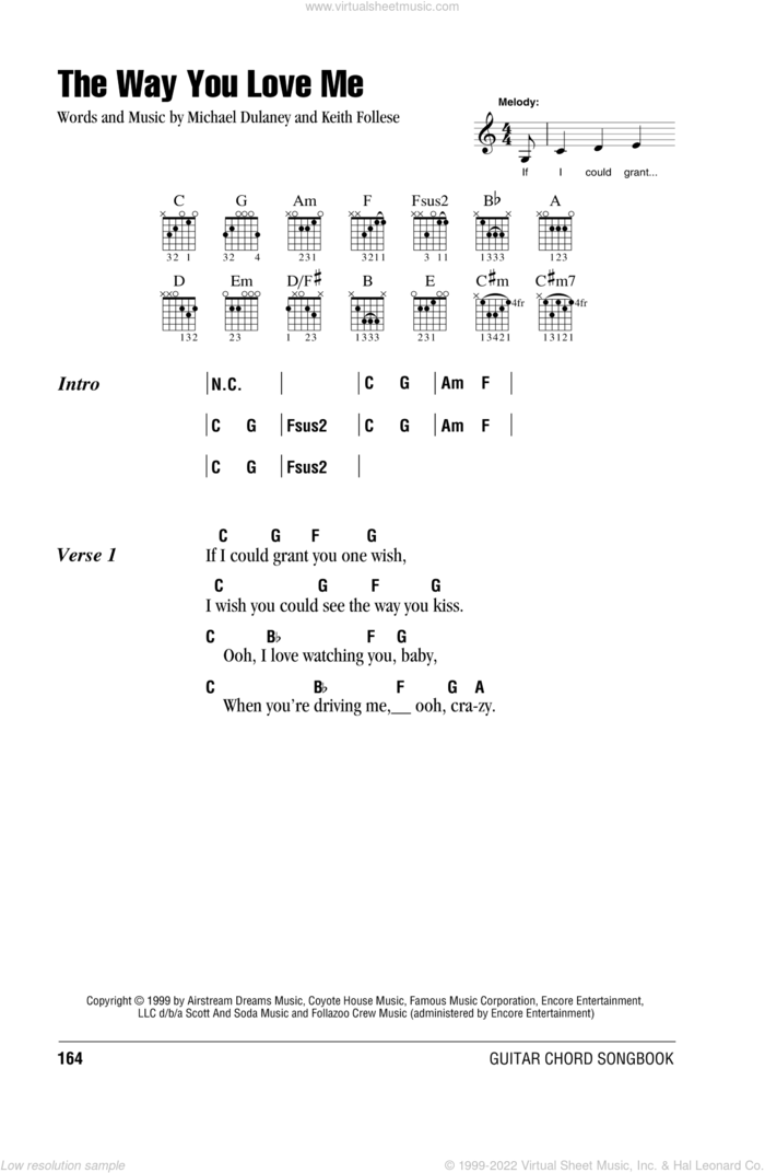 The Way You Love Me sheet music for guitar (chords) by Faith Hill, Keith Follese and Michael Dulaney, intermediate skill level