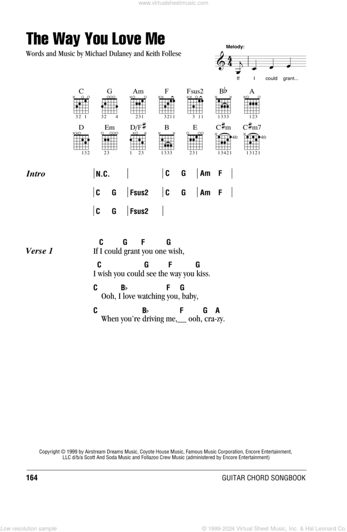 The Way You Love Me sheet music for guitar (chords) by Faith Hill, Keith Follese and Michael Dulaney, intermediate skill level