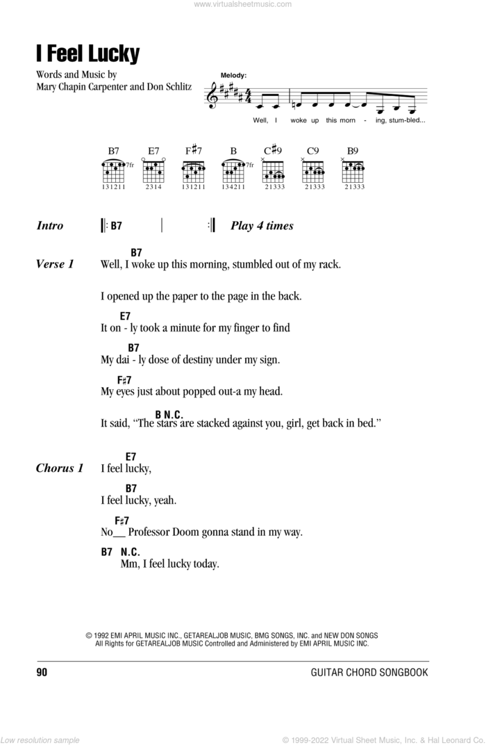 I Feel Lucky sheet music for guitar (chords) by Mary Chapin Carpenter and Don Schlitz, intermediate skill level